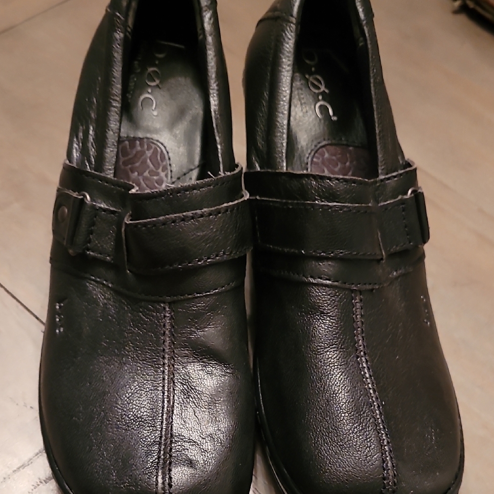 Womens BOC SHOES, BLACK LEATHER CLOGS SIZE 9